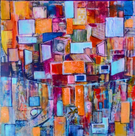 One last thing - Mixed media and acrylic 92x92cm -{Champion Winner of 2 D visual artwork, Cairns Show}2024...$680